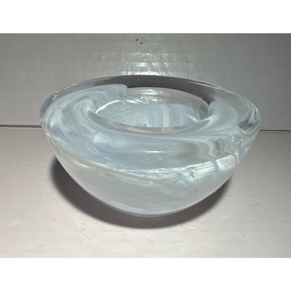 Vintage Kosta Boda Sweden Anna Ehrner 4.5 In Swirled White Atoll Bowl - Picture 3 of 7